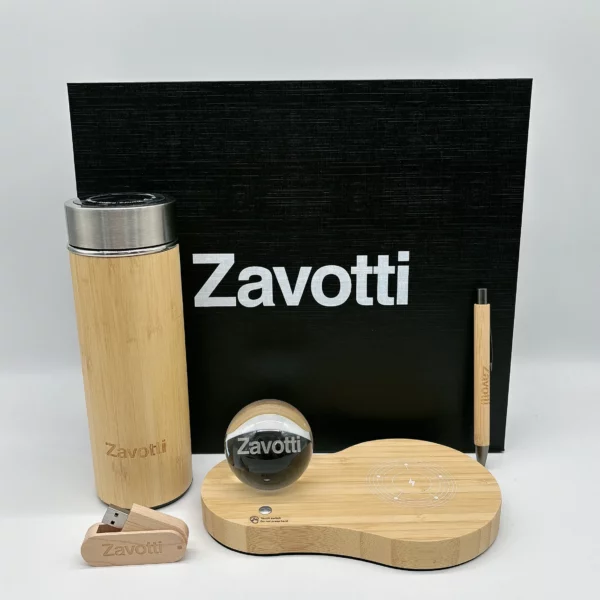 Luxury Wood Smart Bottle (Temp Display), 3D Logo Wireless Charger, U flash drive & Pen Executive Gift Set with Box & Bag (Copy) - Image 5