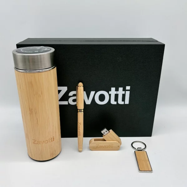 Luxury Wood Smart Bottle (Temp Display), 3D Logo Wireless Charger, U flash drive & Pen Executive Gift Set with Box & Bag (Copy) - Image 4