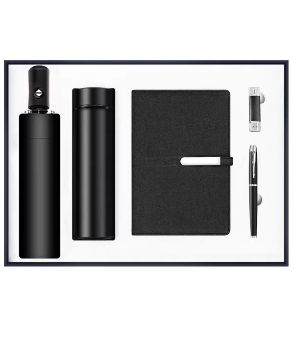 High end gift set 5 in 1 umbrella + bottle +pen +USB +notebook gift box and bag support cusotmized