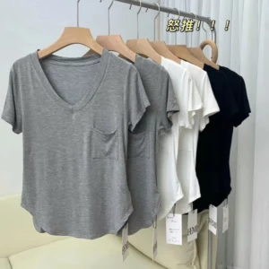 Women T-shirt with pocket cheap promotional gifts logo supported