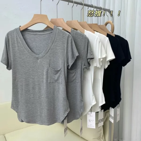 Women T-shirt with pocket cheap promotional gifts logo supported