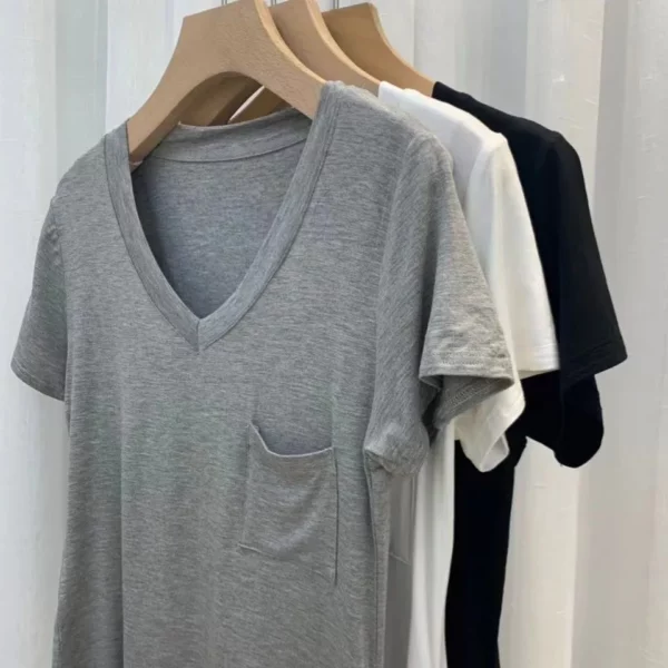 Women T-shirt with pocket cheap promotional gifts logo supported - Image 5