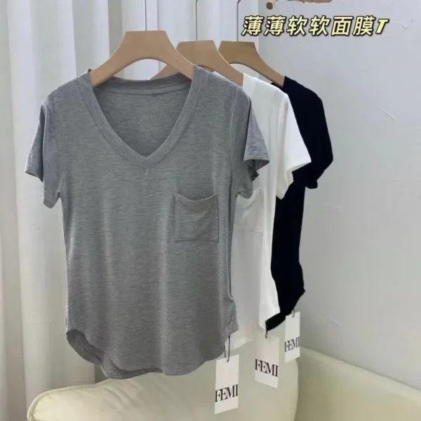 Women T-shirt with pocket cheap promotional gifts logo supported - Image 3