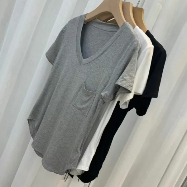 Women T-shirt with pocket cheap promotional gifts logo supported - Image 2