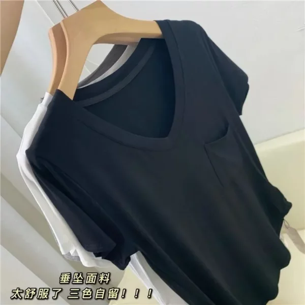 Women T-shirt with pocket cheap promotional gifts logo supported - Image 7